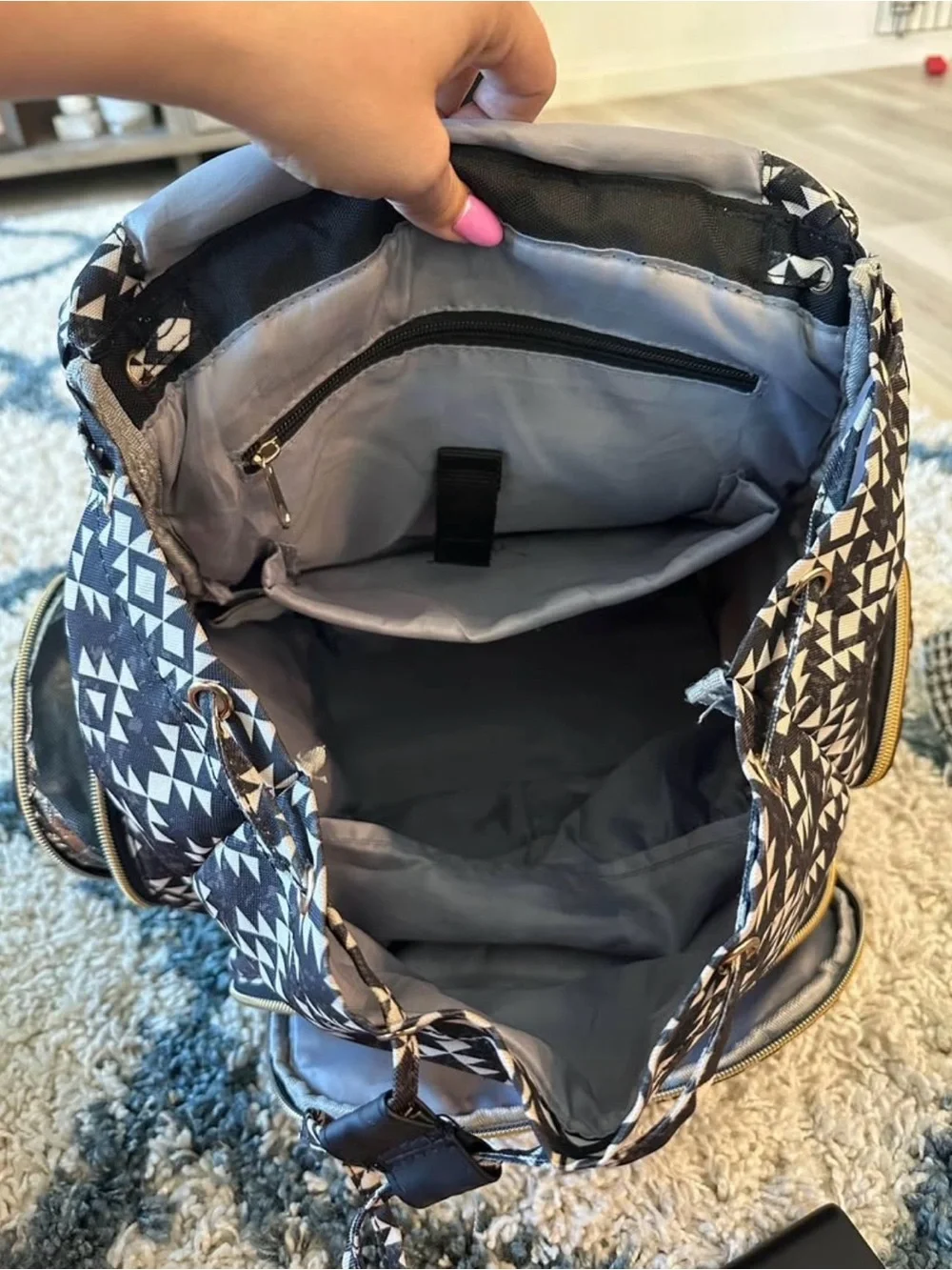 Fisher-Price Diaper Bag Backpack B/W Geometric Print Insulated Bottle Pockets